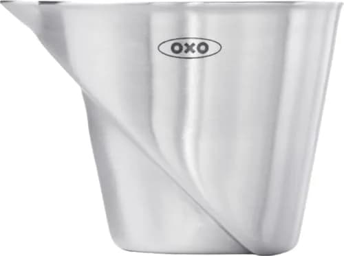 OXO Steel Angled Measuring Jigger 59ml (2 fl oz) | Patented Angled Surface for Easy Reading — 2 oz