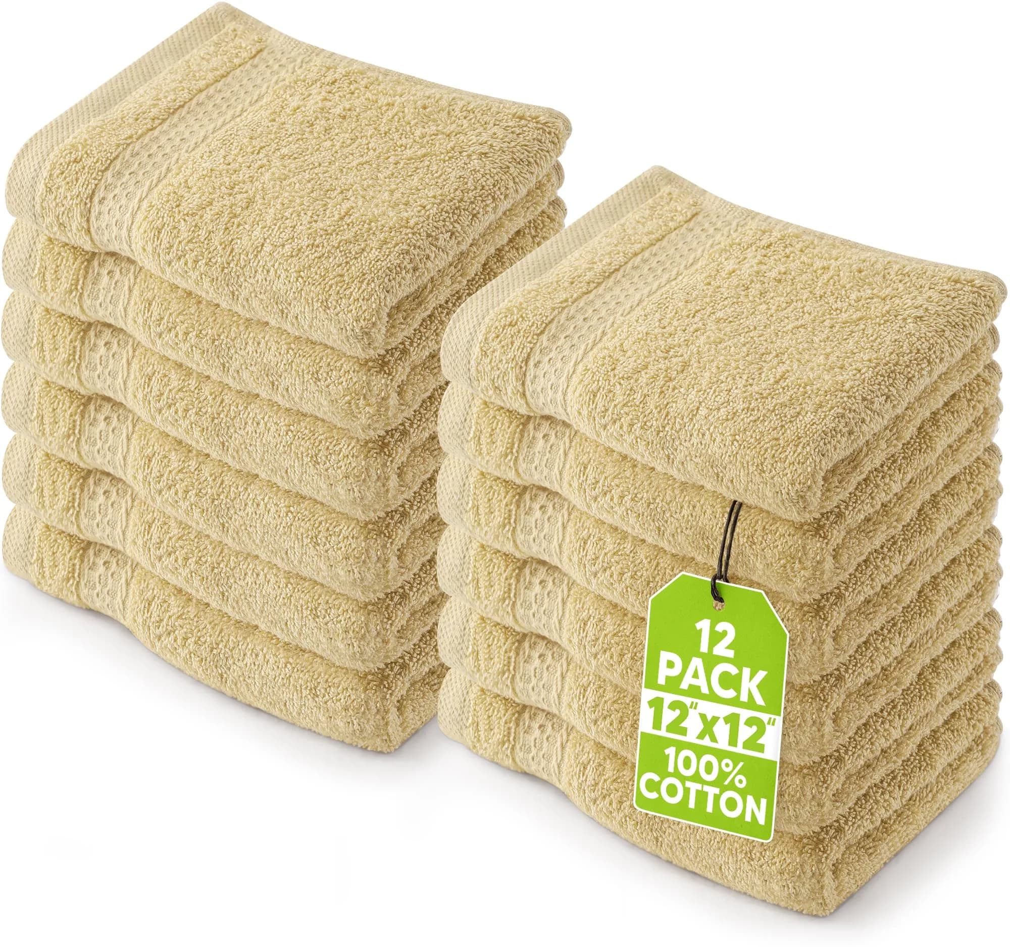 Utopia Towels 12 Pack Premium Wash Cloths, 12x12 in, 100% Cotton, Champagne | Highly Absorbent & Soft