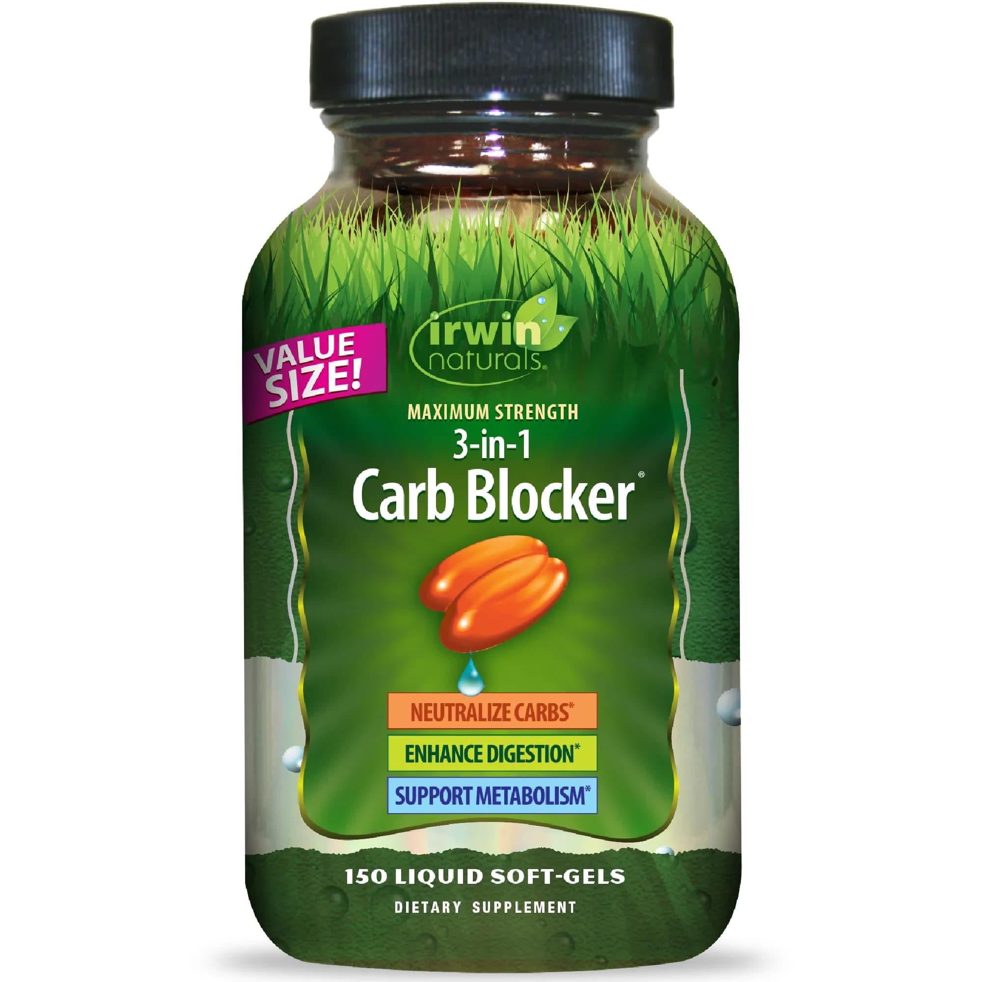 Irwin Naturals 3-in-1 Carb Blocker Softgel 150 Count | Supports Metabolism & Digestion - main product image