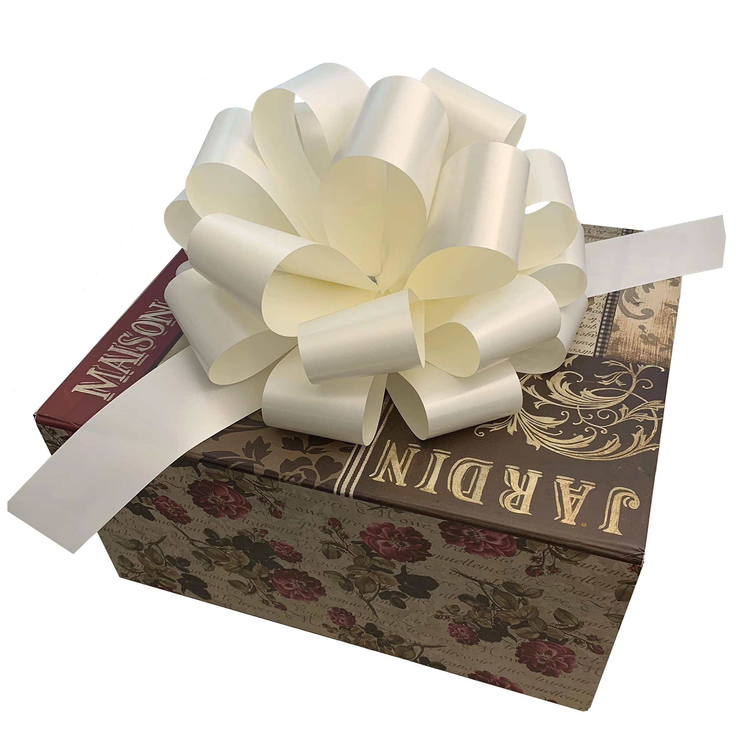 GiftWrap Etc. Large Ivory Ribbon Wedding Bows 22.86cm (9 Inch) Pack of 6 | Easy Pull Bows for Gifts & Events - view 7