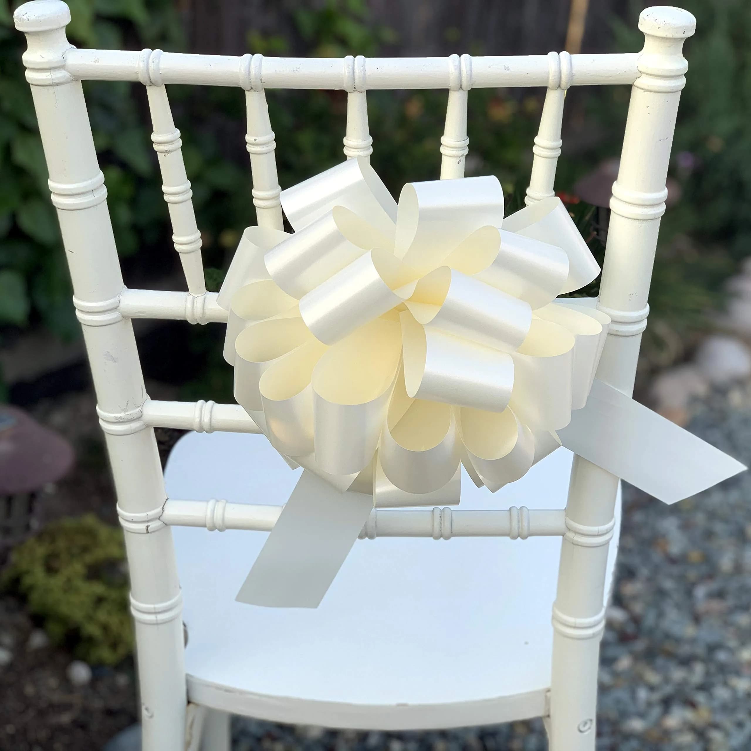 GiftWrap Etc. Large Ivory Ribbon Wedding Bows 22.86cm (9 Inch) Pack of 6 | Easy Pull Bows for Gifts & Events - view 2