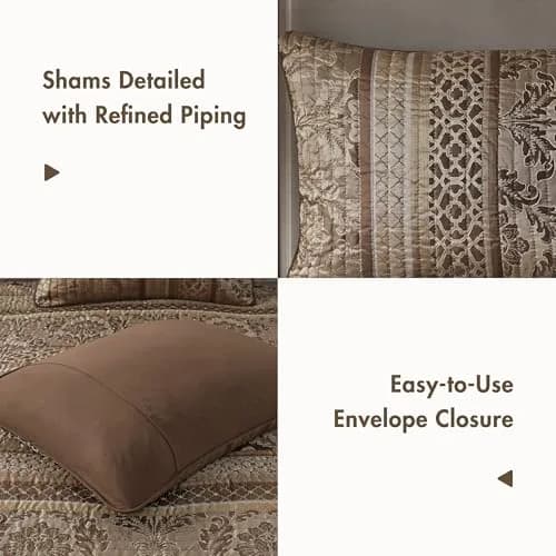 Madison Park Bellagio Jacquard Quilt Set King/Cal King | Geometric Damask Pattern, Lightweight for Summer & Layering thumbnail 5