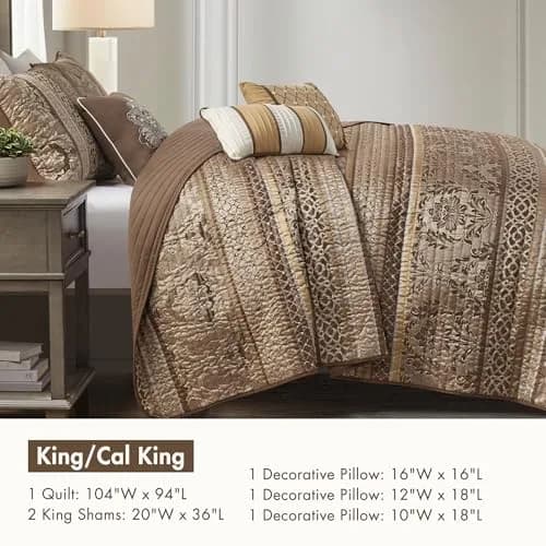 Madison Park Bellagio Jacquard Quilt Set King/Cal King | Geometric Damask Pattern, Lightweight for Summer & Layering thumbnail 6