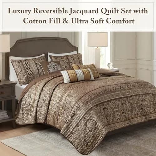 Madison Park Bellagio Jacquard Quilt Set King/Cal King | Geometric Damask Pattern, Lightweight for Summer & Layering thumbnail 2