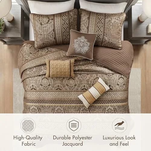 Madison Park Bellagio Jacquard Quilt Set King/Cal King | Geometric Damask Pattern, Lightweight for Summer & Layering thumbnail 3