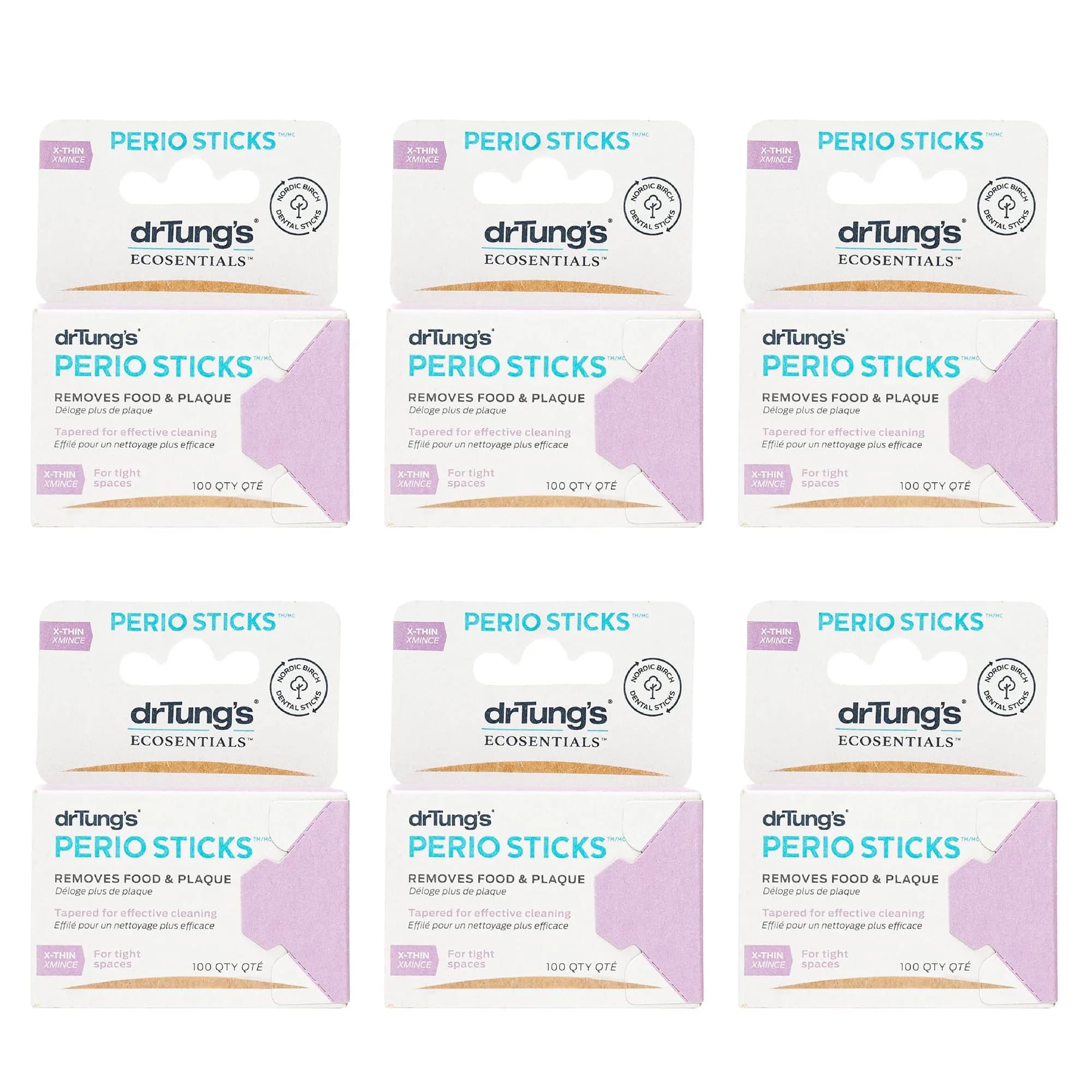 drTung's Perio Sticks Dental Cleaning X-Thin 100 Count (Pack of 6) | Eco-Friendly Birch Interdental Picks — X-Thin
