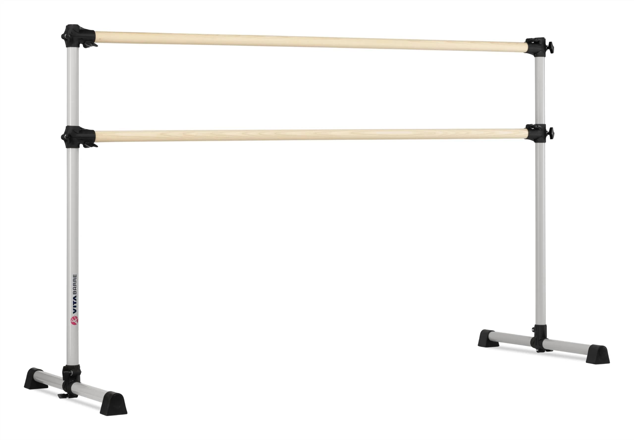 Vita Vibe Prodigy 7 Ft Satin Silver Freestanding Double Ballet Barre | Adjustable Height, USA Made for Kids & Adults