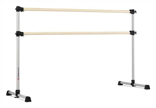 Vita Vibe Prodigy 7 Ft Satin Silver Freestanding Double Ballet Barre | Adjustable Height, USA Made for Kids & Adults thumbnail 1