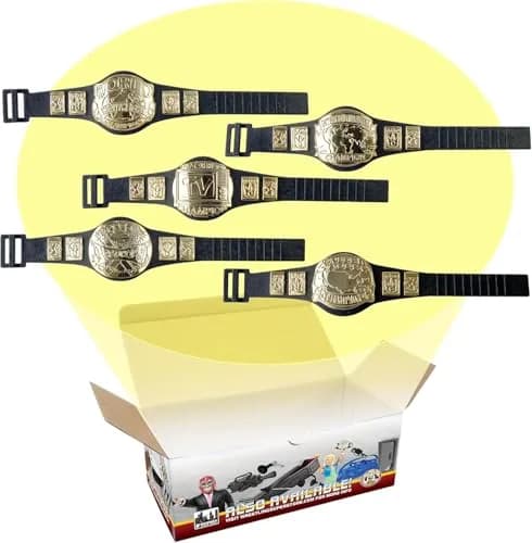 Figures Toy Company Set of 5 Wrestling Figure Championship Belts | Detailed Gold-Tone Mini Belts for Action Figures thumbnail 1