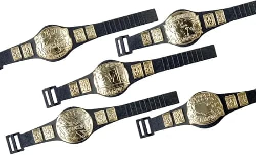 Figures Toy Company Set of 5 Wrestling Figure Championship Belts | Detailed Gold-Tone Mini Belts for Action Figures thumbnail 2