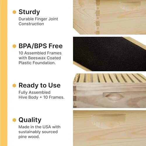 Mann Lake 10-Frame Deep Hive Kit, 9⅝" Bee Hive Body, Unpainted | Durable Pine, Ready to Use thumbnail 4