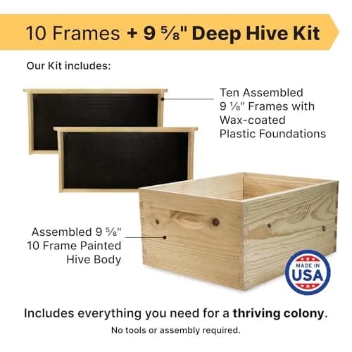 Mann Lake 10-Frame Deep Hive Kit, 9⅝" Bee Hive Body, Unpainted | Durable Pine, Ready to Use thumbnail 2
