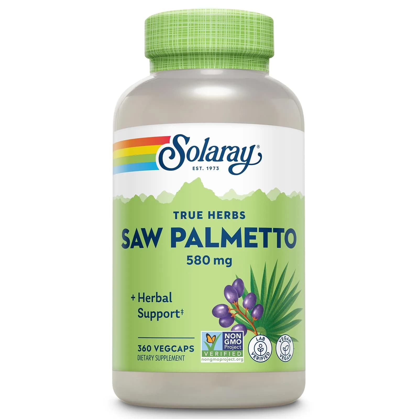 SOLARAY Saw Palmetto Berries 580 mg | Vegan, Gluten-Free Herbal Supplement for Men & Women (360 VegCaps) — No Color