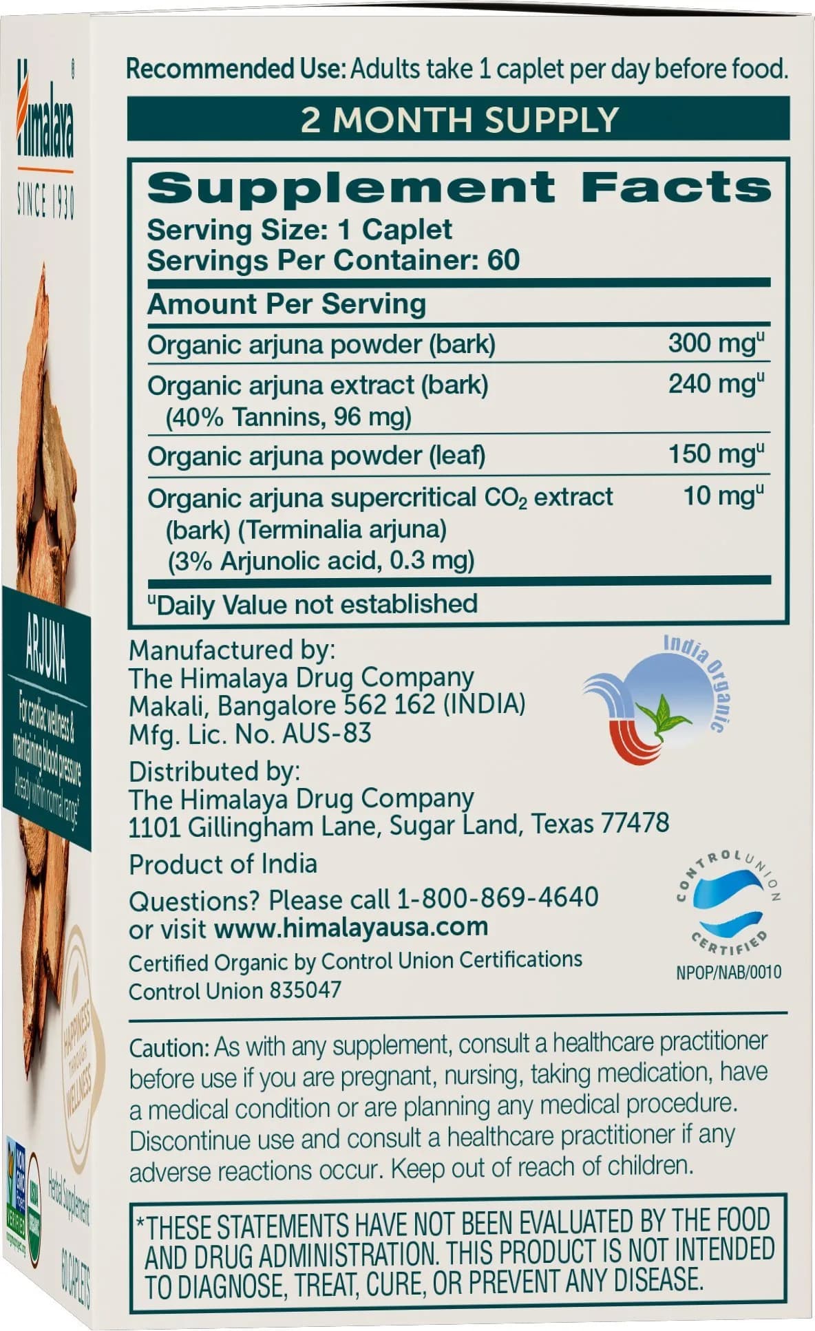 Himalaya USDA Organic Arjuna Capsules, Heart Health, 700 mg (60 Caplets) | Supports Cardiovascular System - view 2