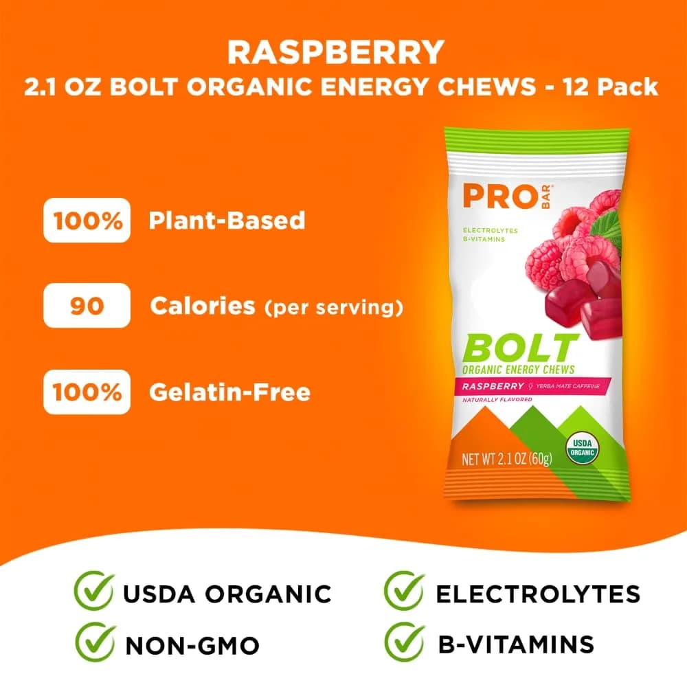 PROBAR Bolt Organic Energy Chews, Raspberry 12 Count | Gluten-Free, USDA Organic, Natural Fuel thumbnail 5