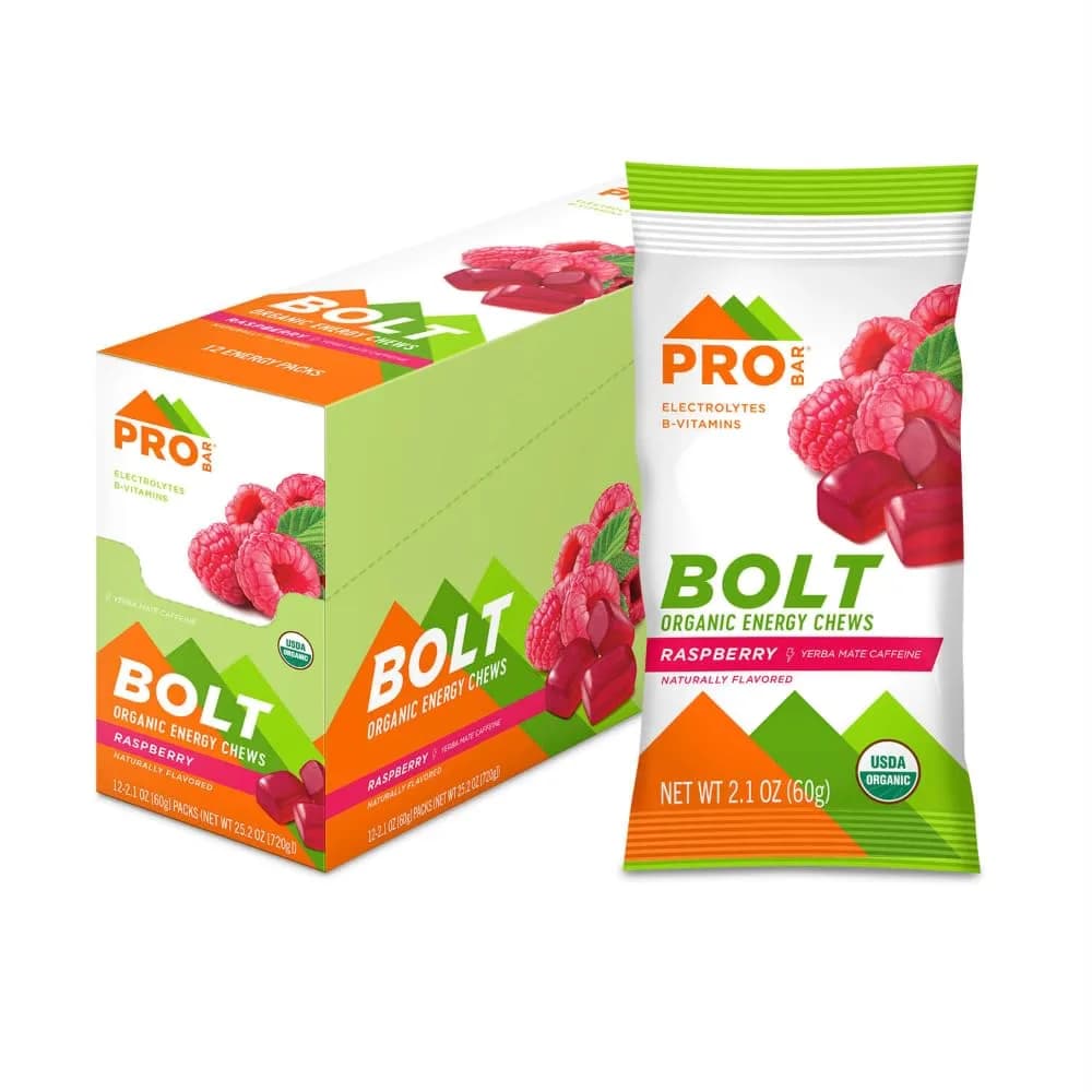 PROBAR Bolt Organic Energy Chews 12 Pack | Fast Carbohydrate Sports Nutrition Gummies for Endurance — Raspberry / 2.1 Ounce