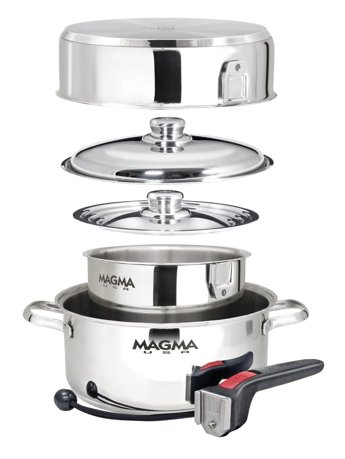 MAGMA 7 Piece Stainless Steel Nesting Cookware Set | Space-Saving, Induction Compatible, Oven Safe to 500°F