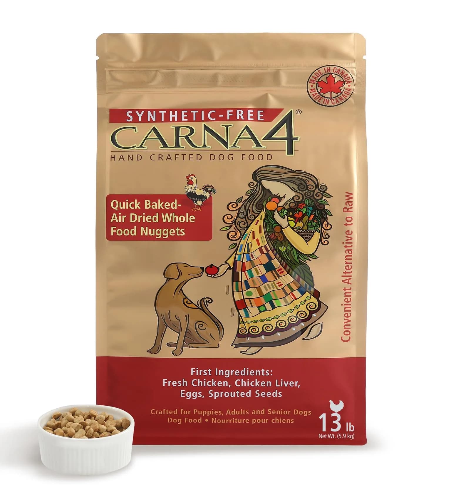 CARNA4 Gentle Quick-Baked Air-Dried Dog Food, Chicken Recipe, 13lb | Complete, Synthetic-Free Nutrition for Dogs - main product image