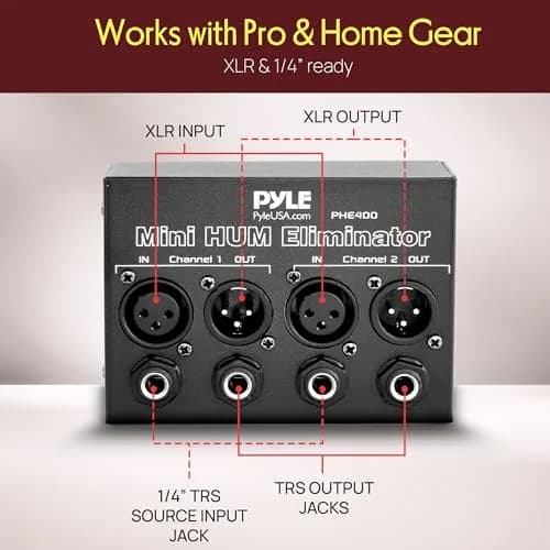 Pyle Compact Mini Hum Eliminator Box - 2 Channel Passive Ground Loop Isolator with 1/4" TRS Phone & XLR Input/Output thumbnail 4