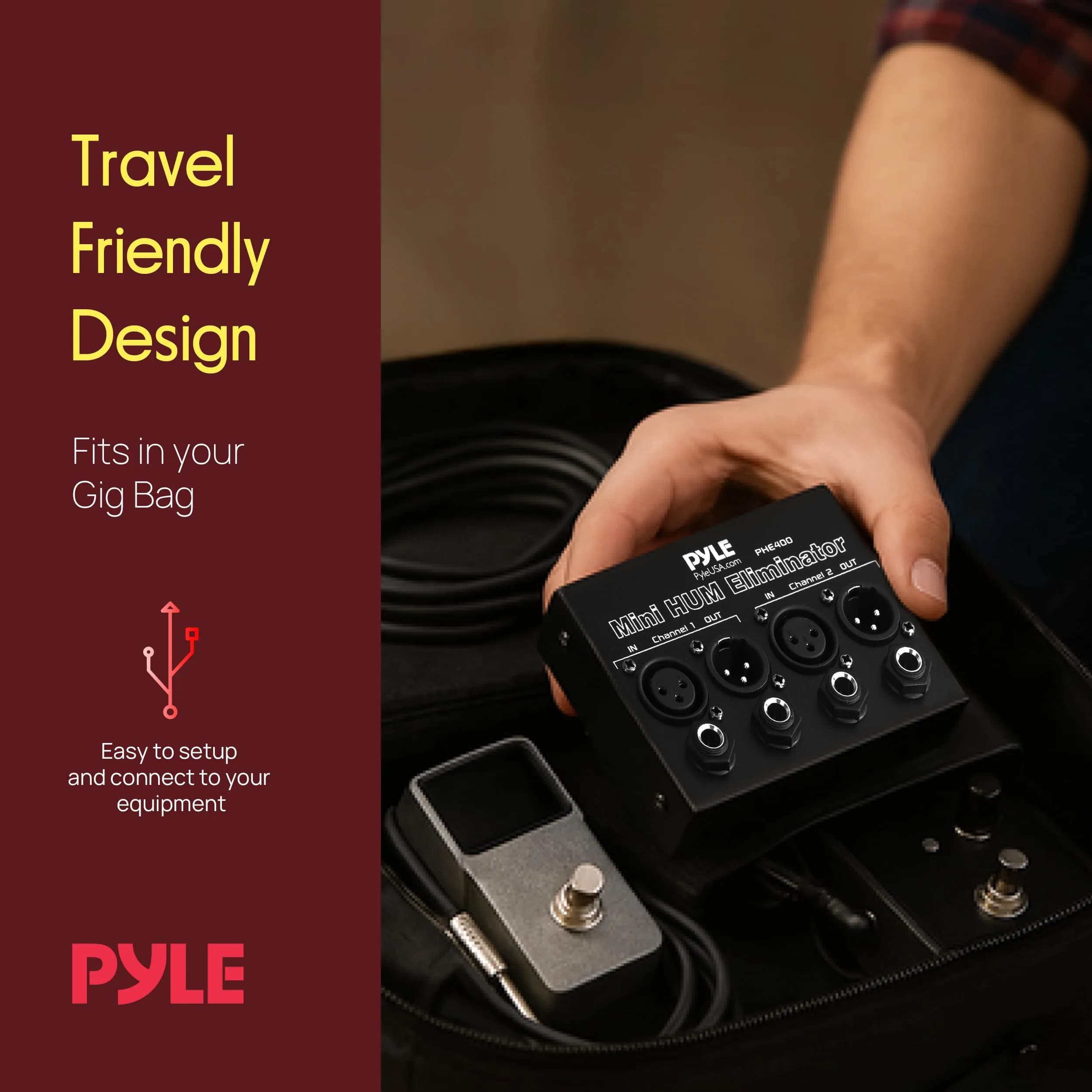 Pyle Compact Mini Hum Eliminator Box - 2 Channel Passive Ground Loop Isolator with 1/4" TRS Phone & XLR Input/Output - view 5