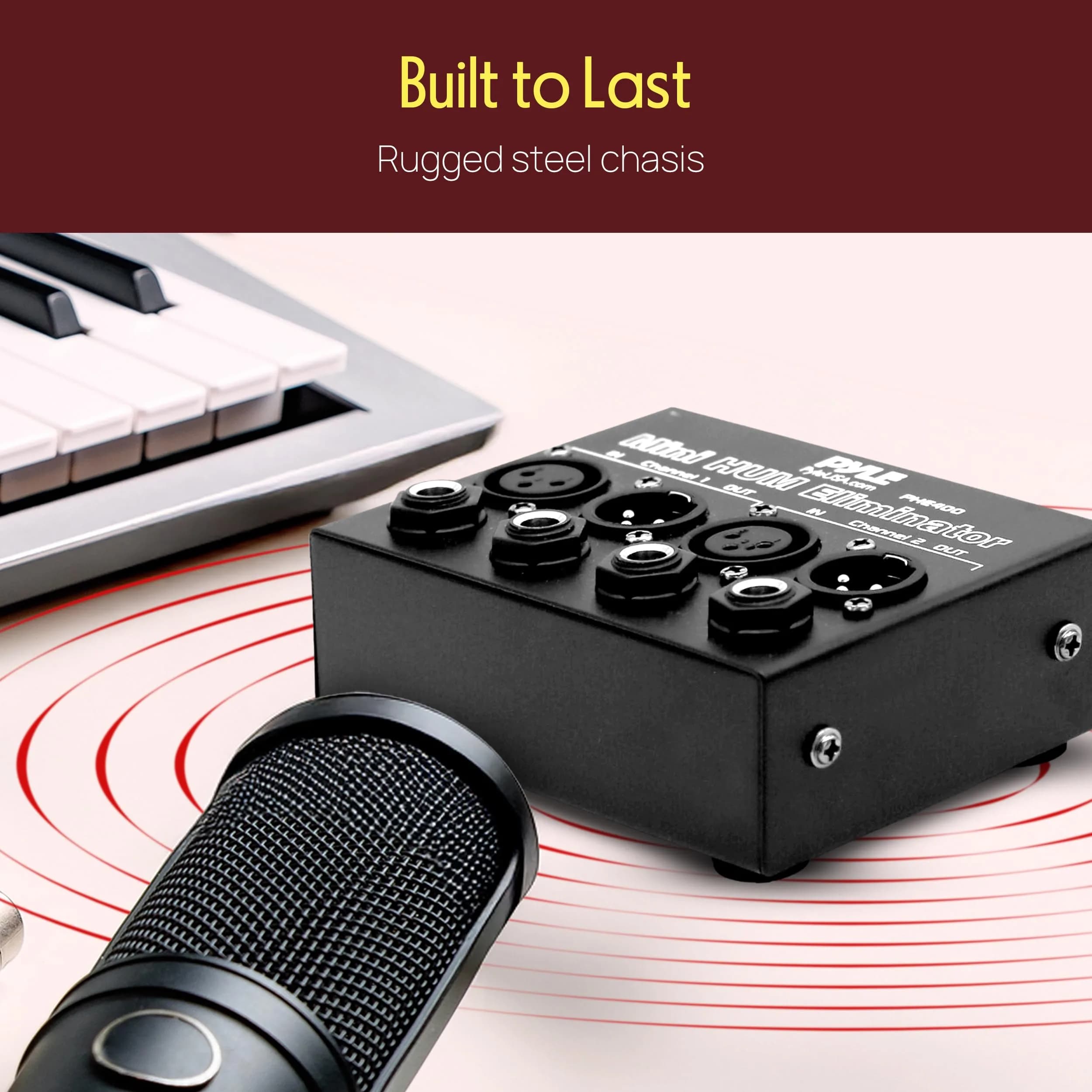 Pyle Compact Mini Hum Eliminator Box - 2 Channel Passive Ground Loop Isolator with 1/4" TRS Phone & XLR Input/Output - view 6
