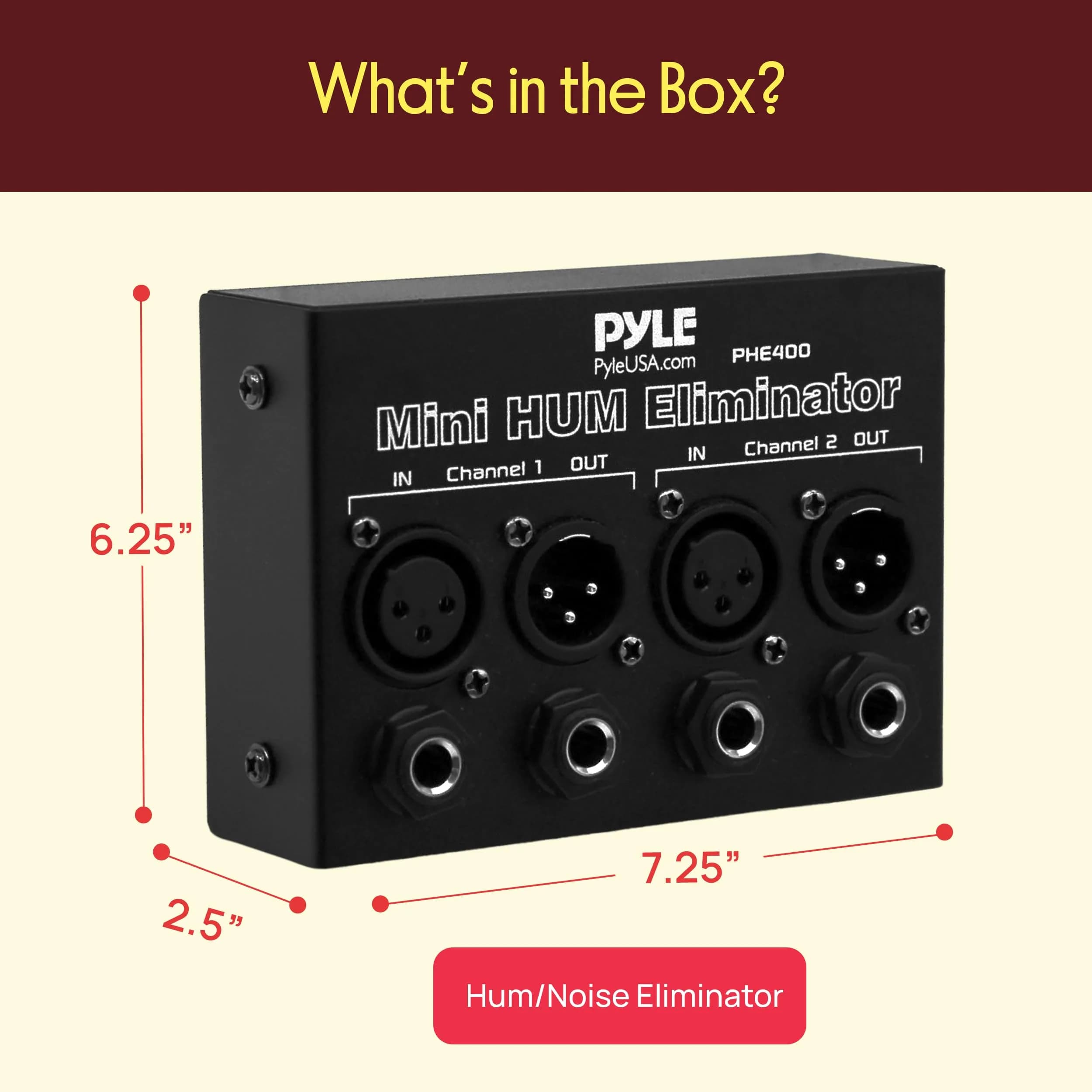 Pyle Compact Mini Hum Eliminator Box - 2 Channel Passive Ground Loop Isolator with 1/4" TRS Phone & XLR Input/Output - view 2