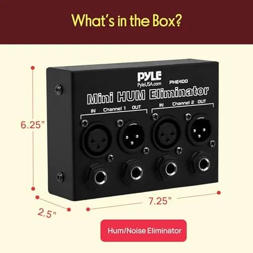 Pyle Compact Mini Hum Eliminator Box - 2 Channel Passive Ground Loop Isolator with 1/4" TRS Phone & XLR Input/Output thumbnail 2
