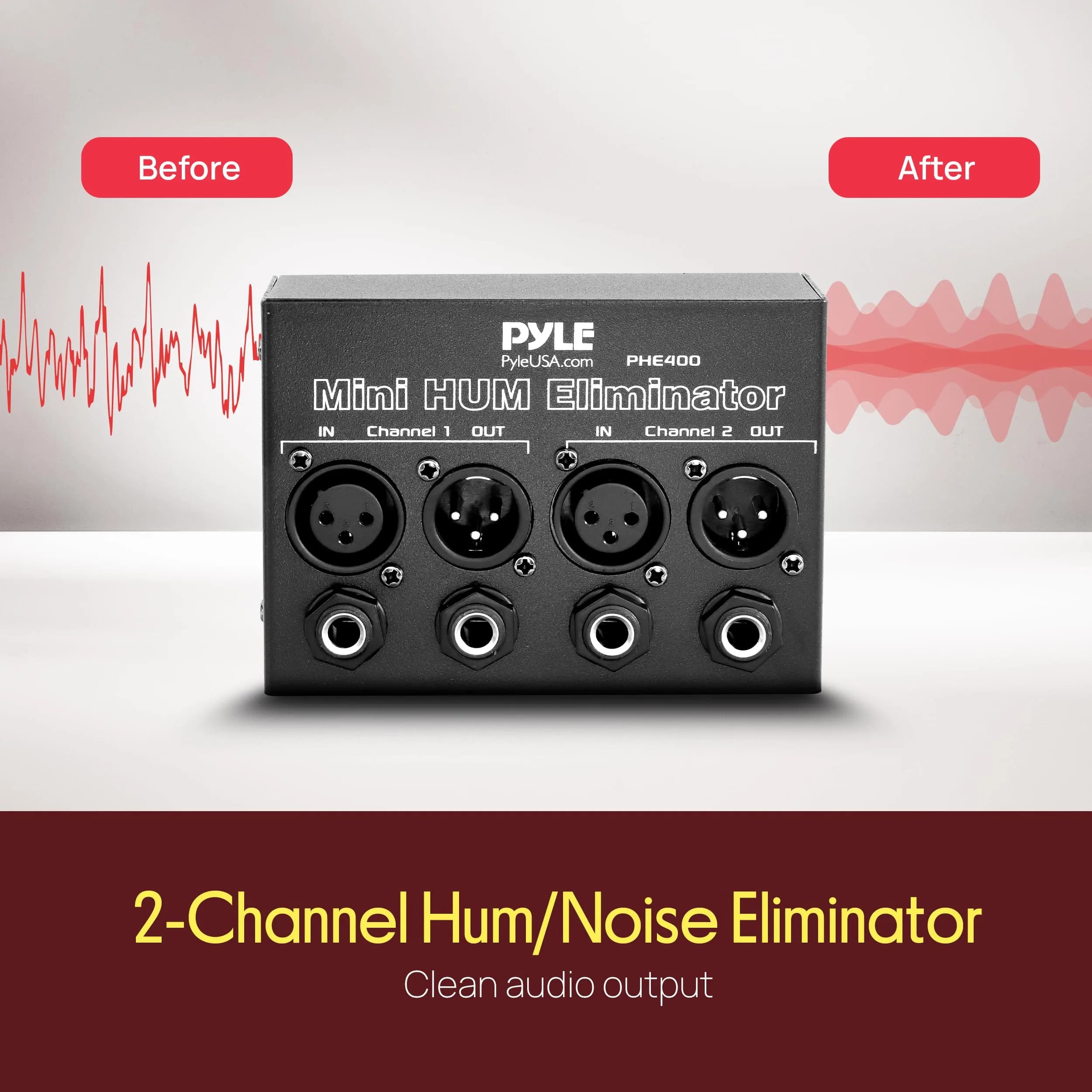 Pyle Compact Mini Hum Eliminator Box - 2 Channel Passive Ground Loop Isolator with 1/4" TRS Phone & XLR Input/Output - view 3