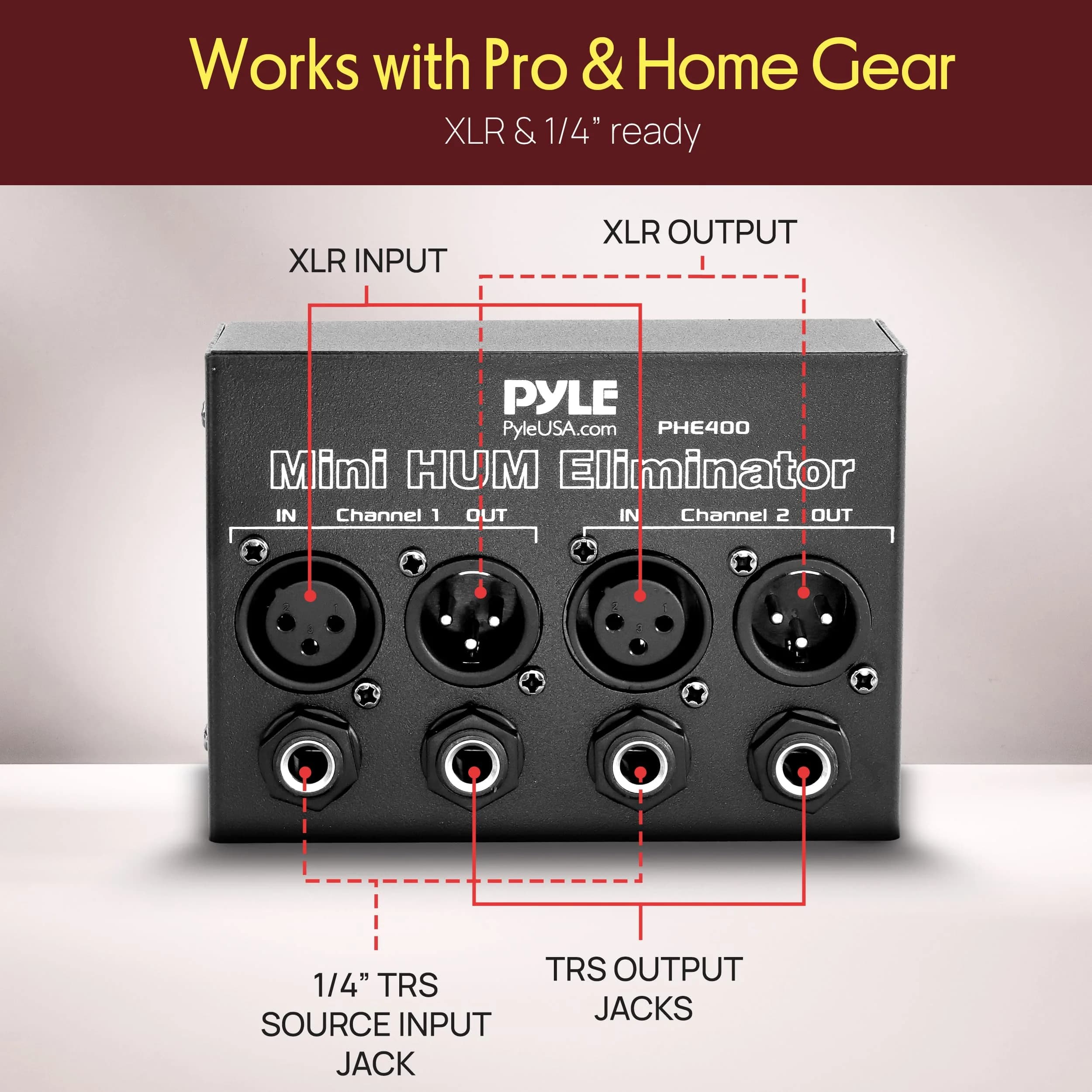 Pyle Compact Mini Hum Eliminator Box - 2 Channel Passive Ground Loop Isolator with 1/4" TRS Phone & XLR Input/Output - view 4
