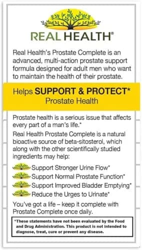 Real Health Prostate Complete - Prostate Health Supplements for Men, 30 Ct | Supports Healthy Prostate & Urinary Flow thumbnail 6