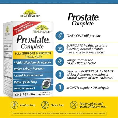 Real Health Prostate Complete - Prostate Health Supplements for Men, 30 Ct | Supports Healthy Prostate & Urinary Flow thumbnail 2