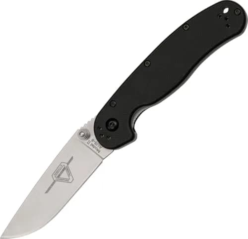 Ontario Knife Company Rat II, Satin AUS-8 Stainless Steel Drop-Point Blade Folding Pocket Knife, Black Nylon Handle Liner Lock Knife, Everyday Carry Knife – ON8860 thumbnail 1