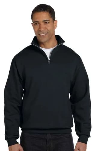 Jerzees Mens 995 Quarter-Zip Cadet-Collar Sweatshirt, Black, Large | Stylish, Cotton-Poly Blend, Classic Fit thumbnail 1