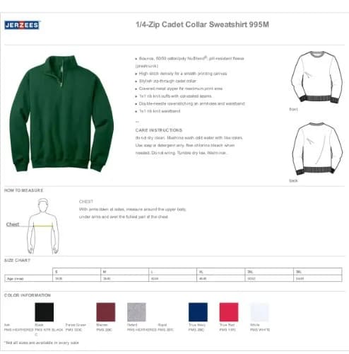 Jerzees Mens 995 Quarter-Zip Cadet-Collar Sweatshirt, Black, Large | Stylish, Cotton-Poly Blend, Classic Fit thumbnail 5