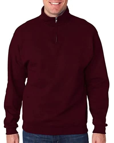 Jerzees Men's NuBlend Quarter Zip Cadet Collar Sweatshirt Small Maroon | Heavyweight Cotton-Poly Blend thumbnail 1