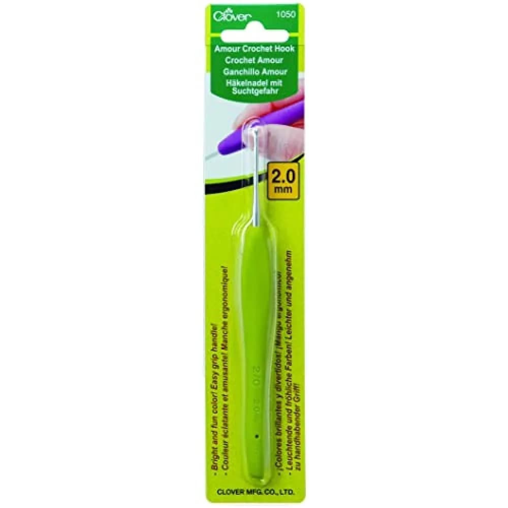 Clover Amour Crochet Hook 2.0mm Metal Green | Bright, Easy Grip for Smooth Crocheting