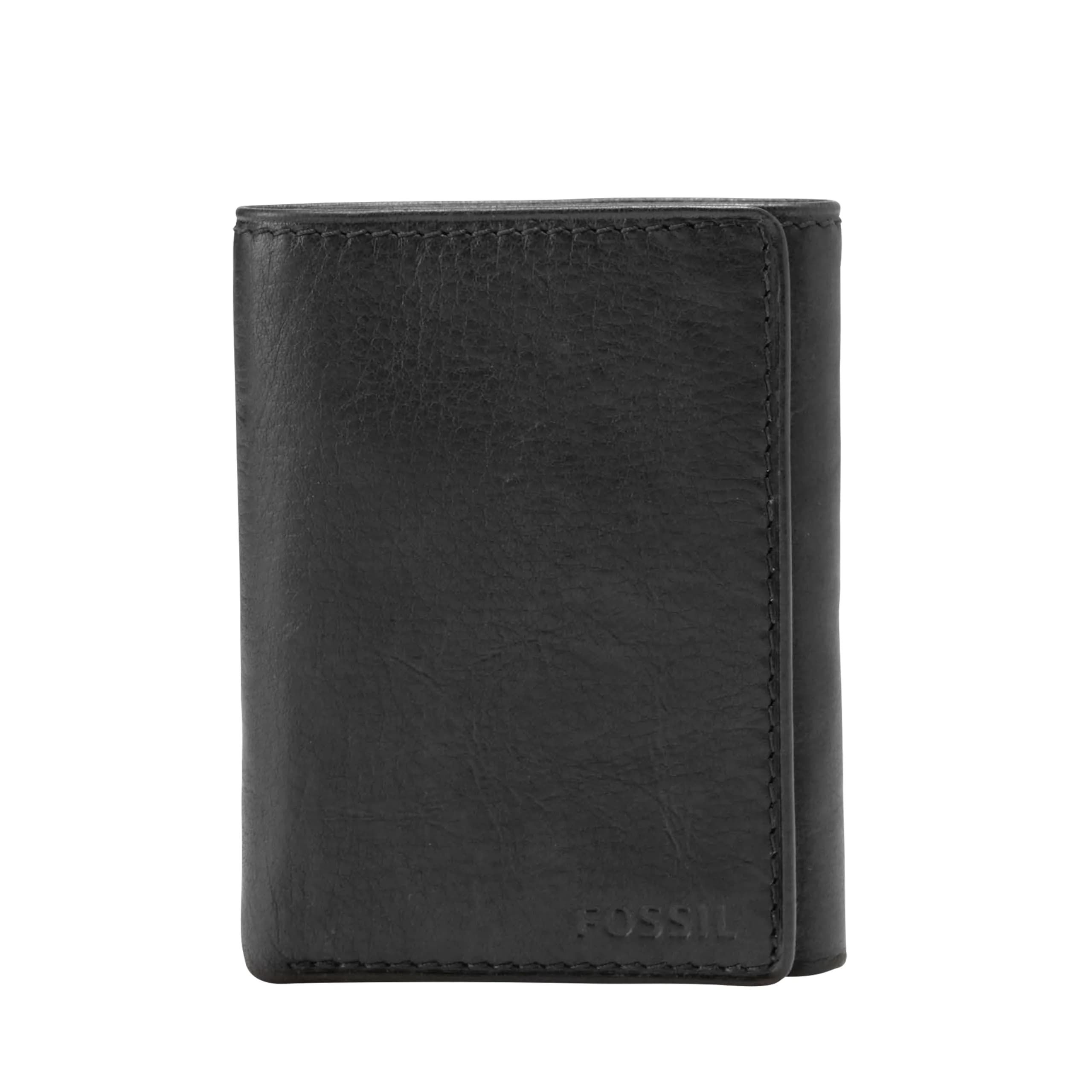 Fossil Men's Ingram Leather Trifold Wallet with ID Window | Classic Black Leather Slim Design — Ingram Black