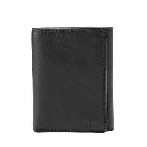 Fossil Men's Ingram Leather Trifold Wallet with ID Window | Classic Black Leather Slim Design thumbnail 1