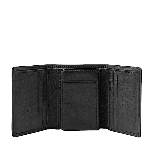 Fossil Men's Ingram Leather Trifold Wallet with ID Window | Classic Black Leather Slim Design thumbnail 2