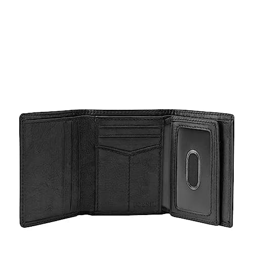 Fossil Men's Ingram Leather Trifold Wallet with ID Window | Classic Black Leather Slim Design thumbnail 3