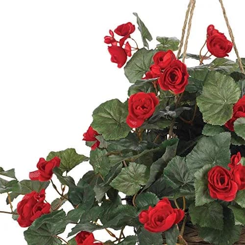 Nearly Natural Begonia Hanging Basket 24 In. H (61 cm) | Realistic Style Artificial Plant with Red Blooms thumbnail 2