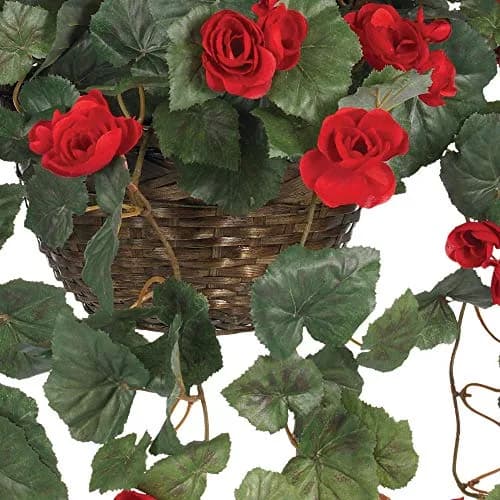 Nearly Natural Begonia Hanging Basket 24 In. H (61 cm) | Realistic Style Artificial Plant with Red Blooms thumbnail 3