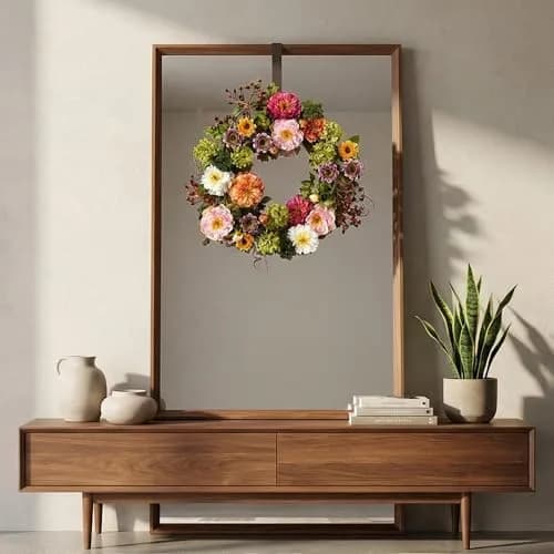 Nearly Natural 24 in Artificial Peony Wreath for Front Door Decor | Spring & Year-Round Elegance thumbnail 5