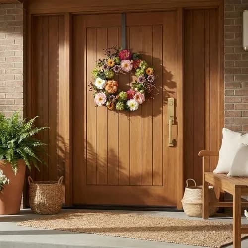 Nearly Natural 24 in Artificial Peony Wreath for Front Door Decor | Spring & Year-Round Elegance thumbnail 6