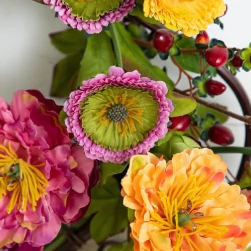 Nearly Natural 24 in Artificial Peony Wreath for Front Door Decor | Spring & Year-Round Elegance thumbnail 7