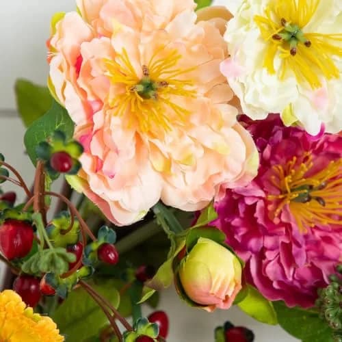 Nearly Natural 24 in Artificial Peony Wreath for Front Door Decor | Spring & Year-Round Elegance thumbnail 8