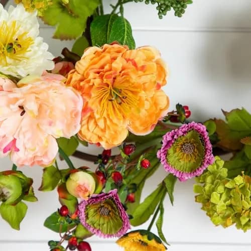 Nearly Natural 24 in Artificial Peony Wreath for Front Door Decor | Spring & Year-Round Elegance thumbnail 9