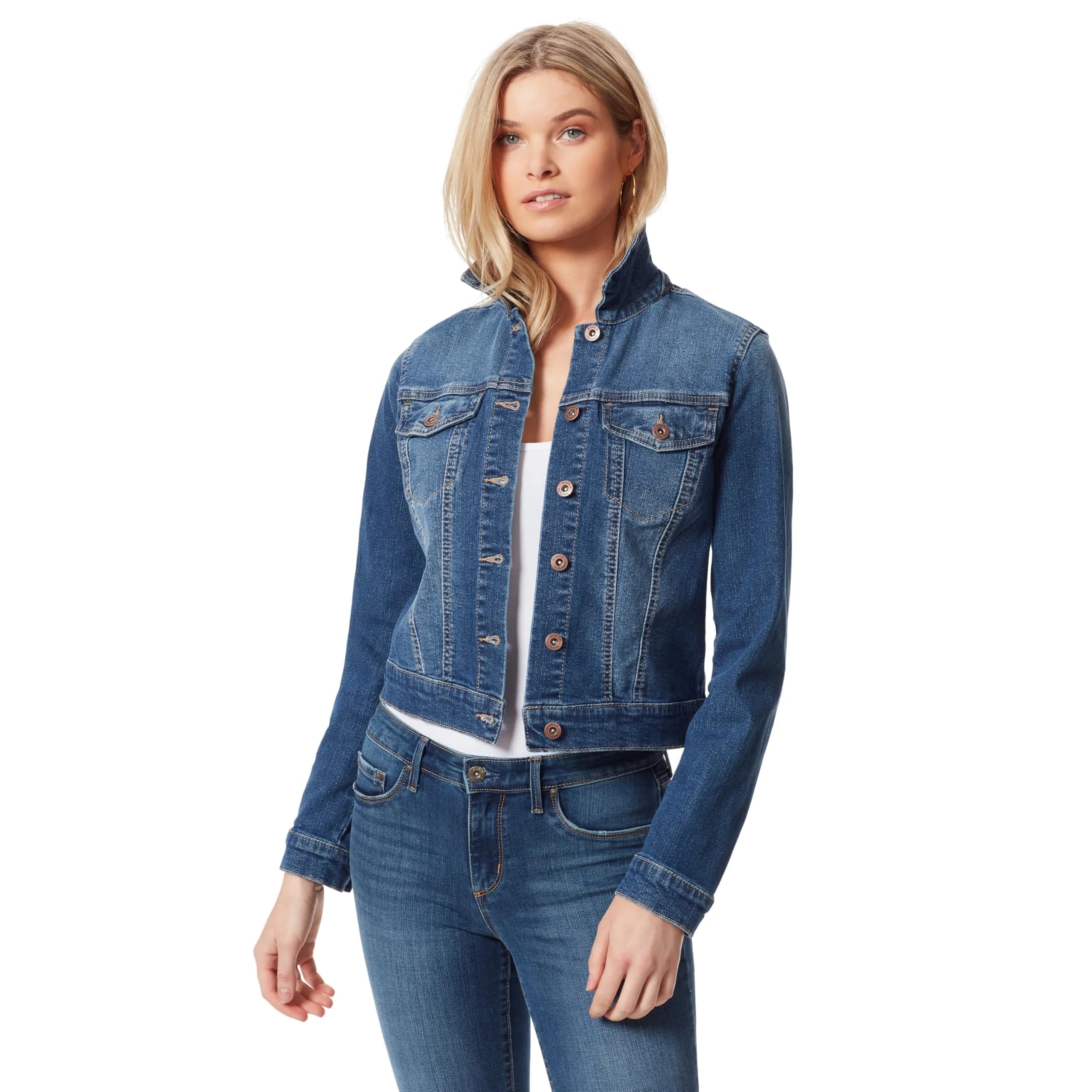 Jessica Simpson Women's Pixie Classic Feminine Fit Crop Jean Jacket (60359973-I15) | Casual Denim Crop Jacket with Long Sleeves — Jefford / Small