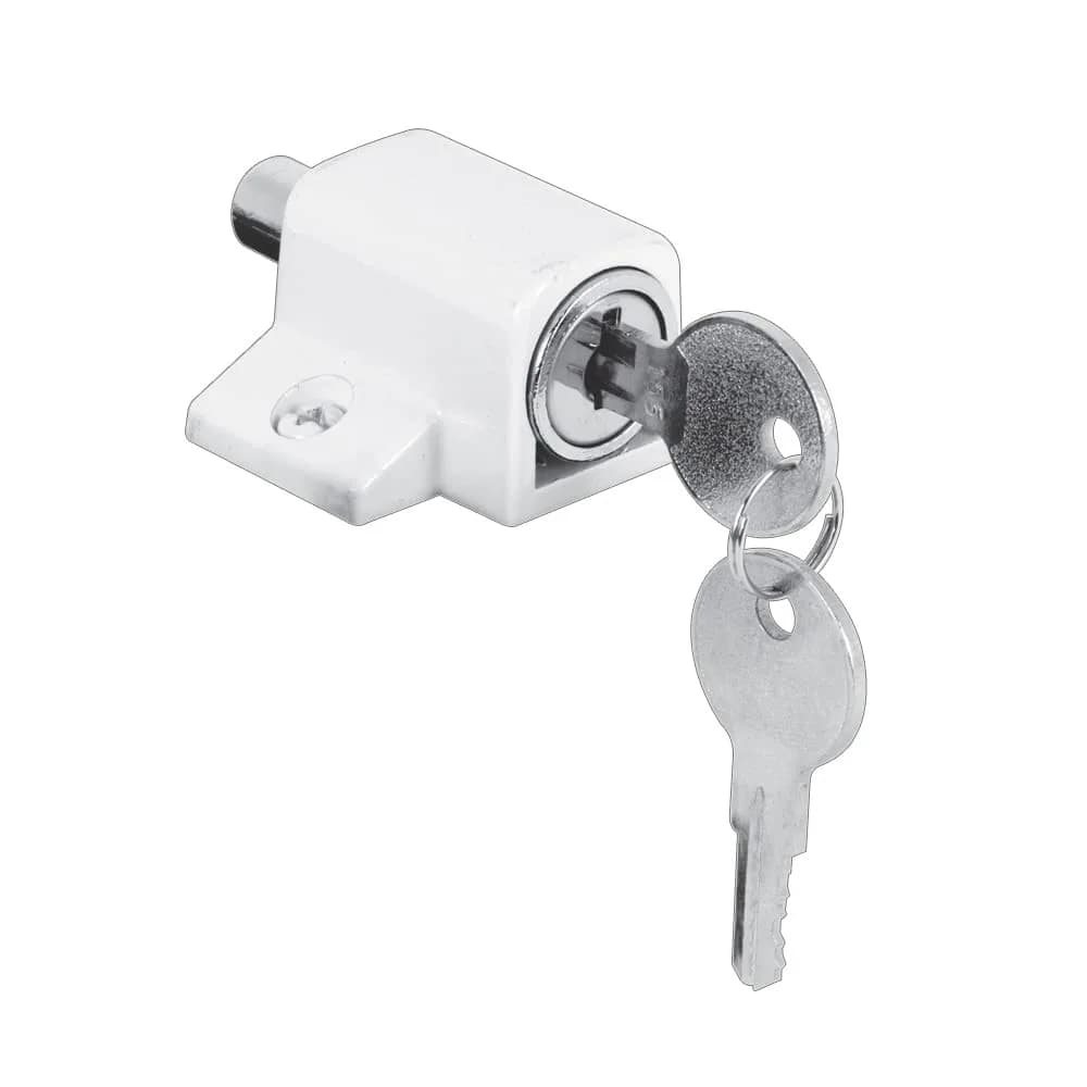 Prime-Line U 9862 White Lock | Heavy Duty Sliding Door Lock with Push-In Security — White