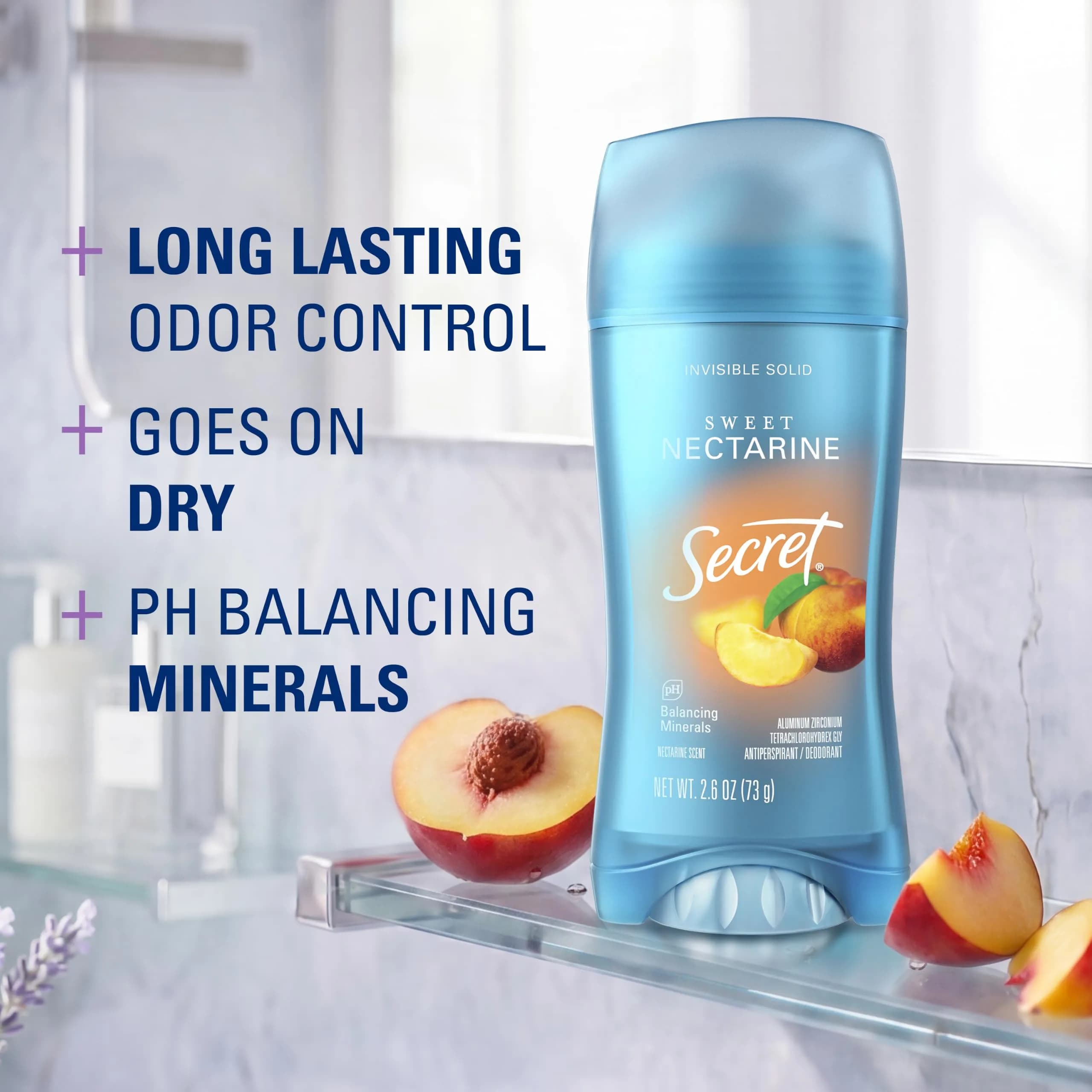 Secret Fresh Invisible Solid Antiperspirant Deodorant for Women, Sweet Nectarine Scent, 75g (2.6 oz) | 72-Hour Breathable Odor Protection - view 2